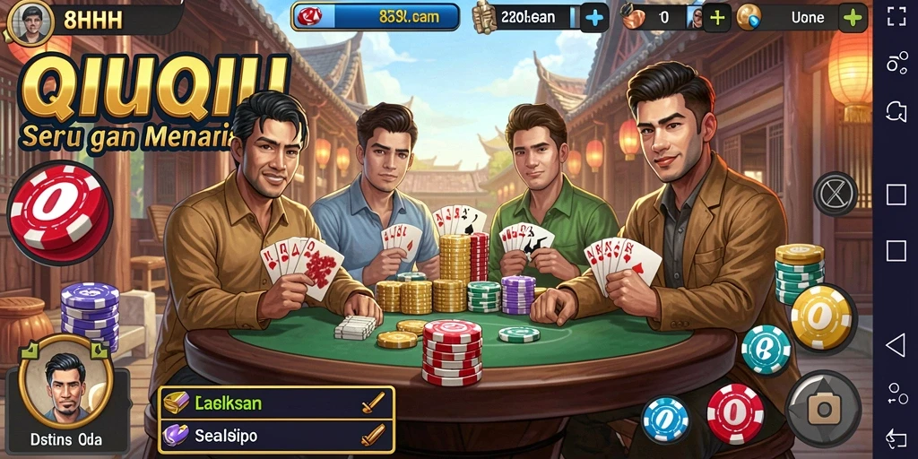 Screenshot menunjukkan gameplay QiuQiu yang seru dan kompetitif.