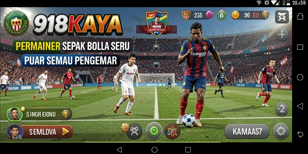Screenshot gameplay <strong>918KAYA</strong> menampilkan aksi seru di lapangan sepak bola.