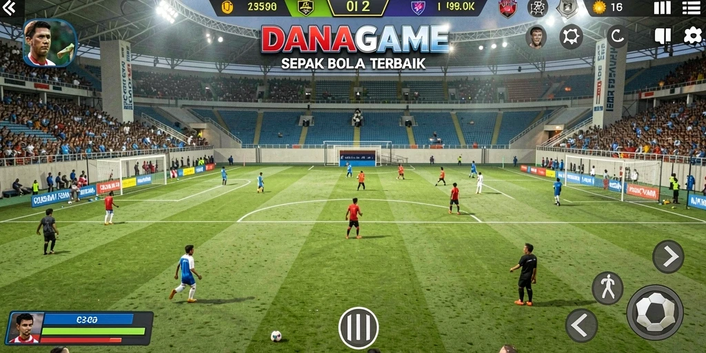 Tampilan gameplay menarik dari DANAGAME menunjukkan aksi sepak bola yang mendebarkan.