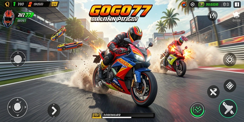 Tangkapan layar yang menunjukkan serunya gameplay balap motor di GOGO77.
