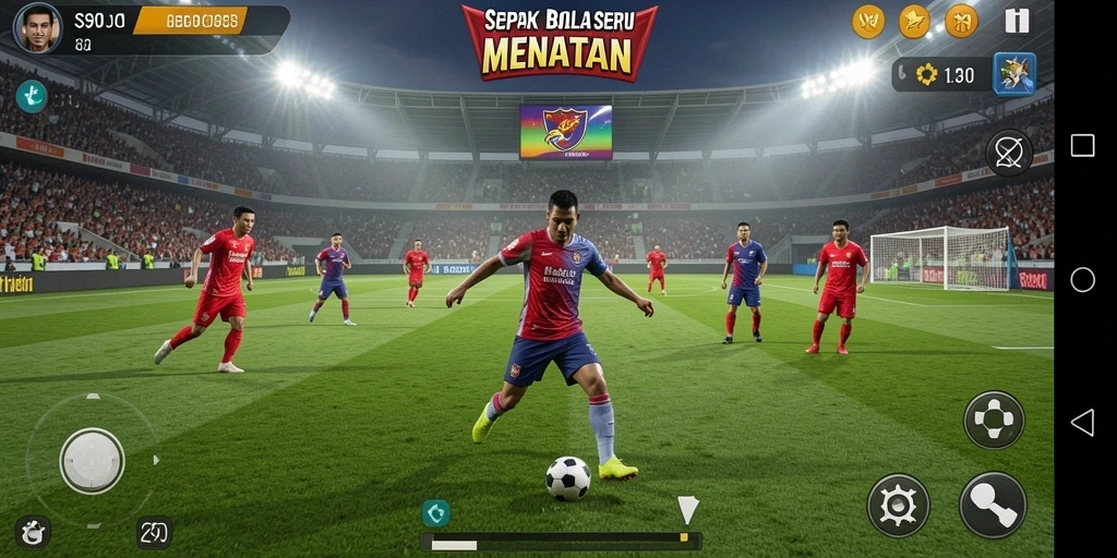 Screenshot utama S80 menunjukkan aksi seru pertandingan sepak bola.